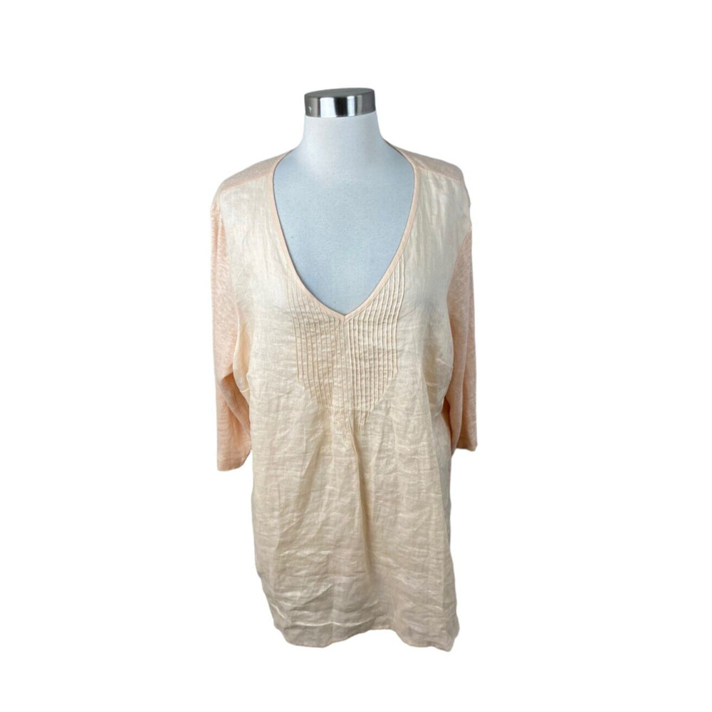J. Jill Love Linen XL Peach V Neck Mixed Media Tunic Blouse